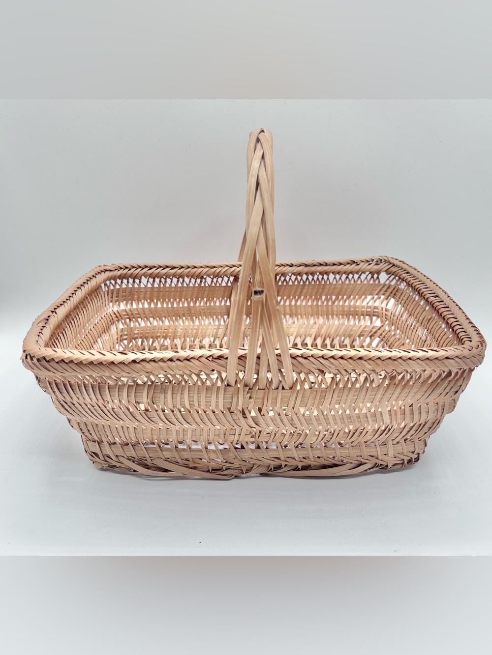 Vintage Wood Reed Gathering Basket Hand Woven Light Color 10" x 9"